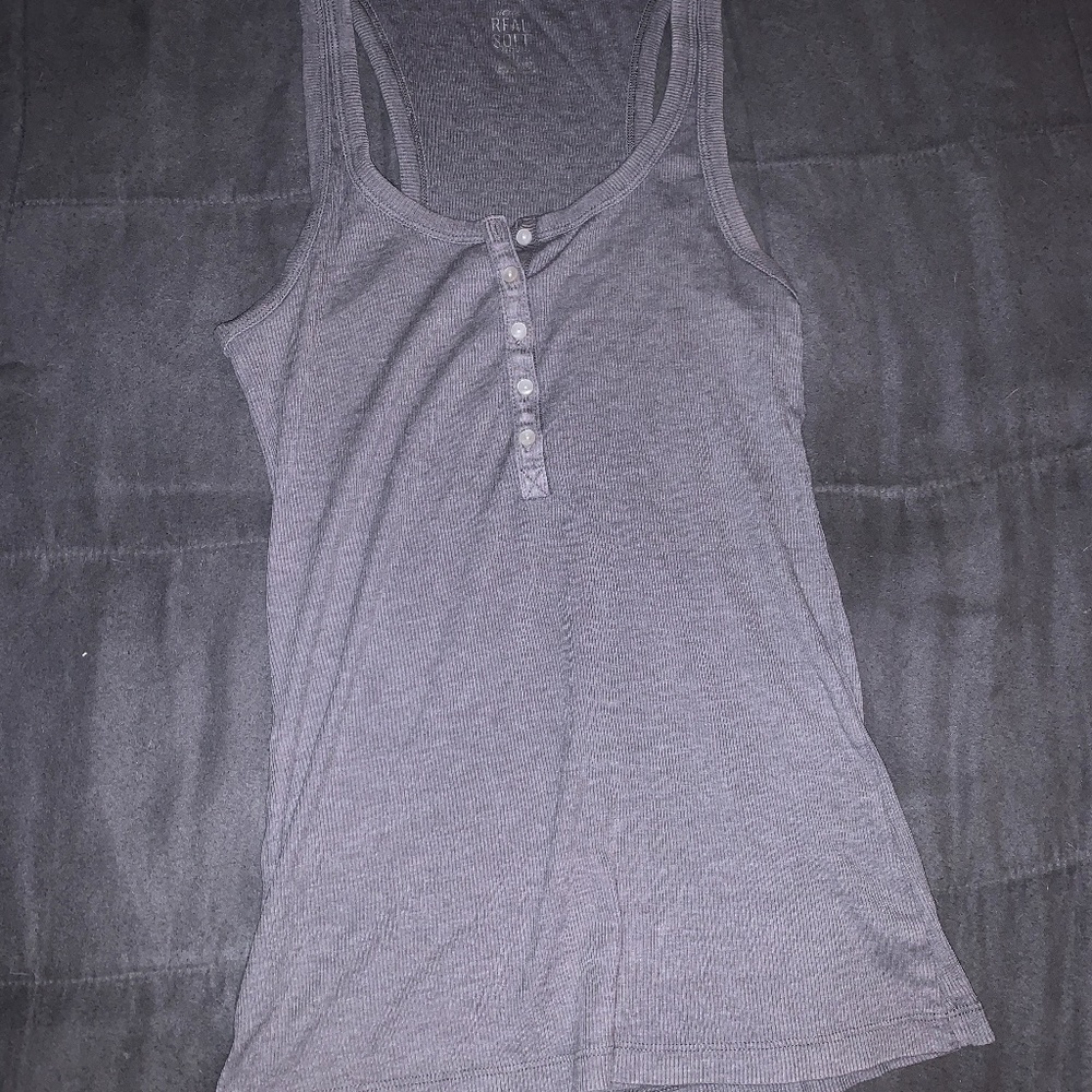 Gray ribbed button up tank